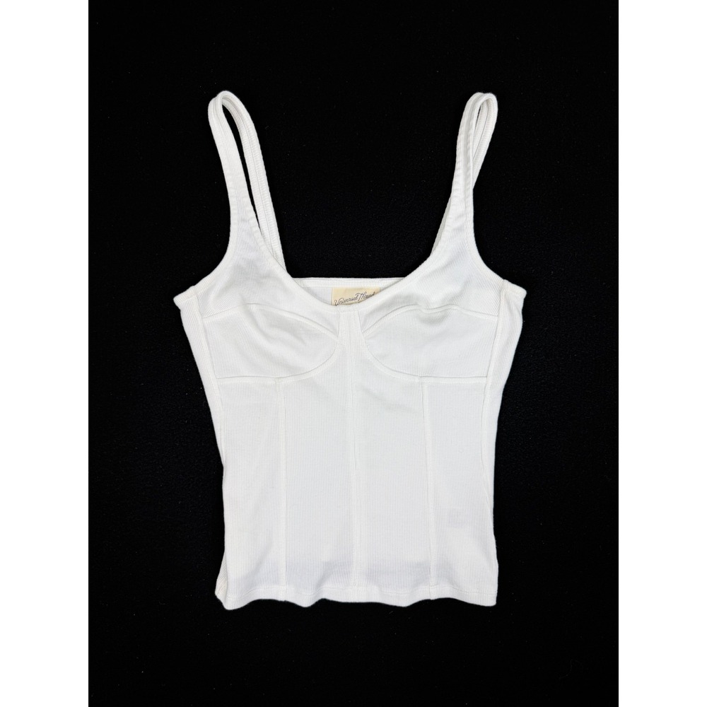 White Ribbed Corset Tank Top Bustier Seam Women's Small Universal Thread